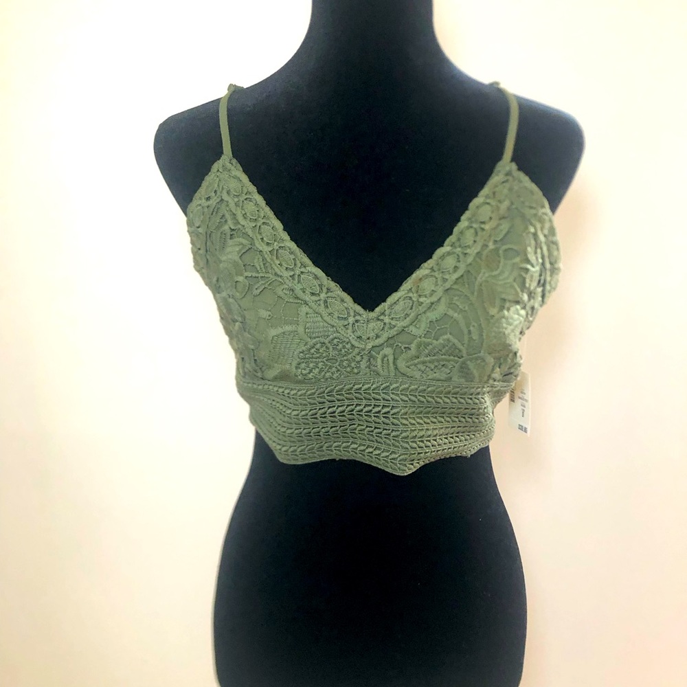 Aeropostale Green Bralette Cropped Top Women’s Size Large Tie Back Lace NWT
